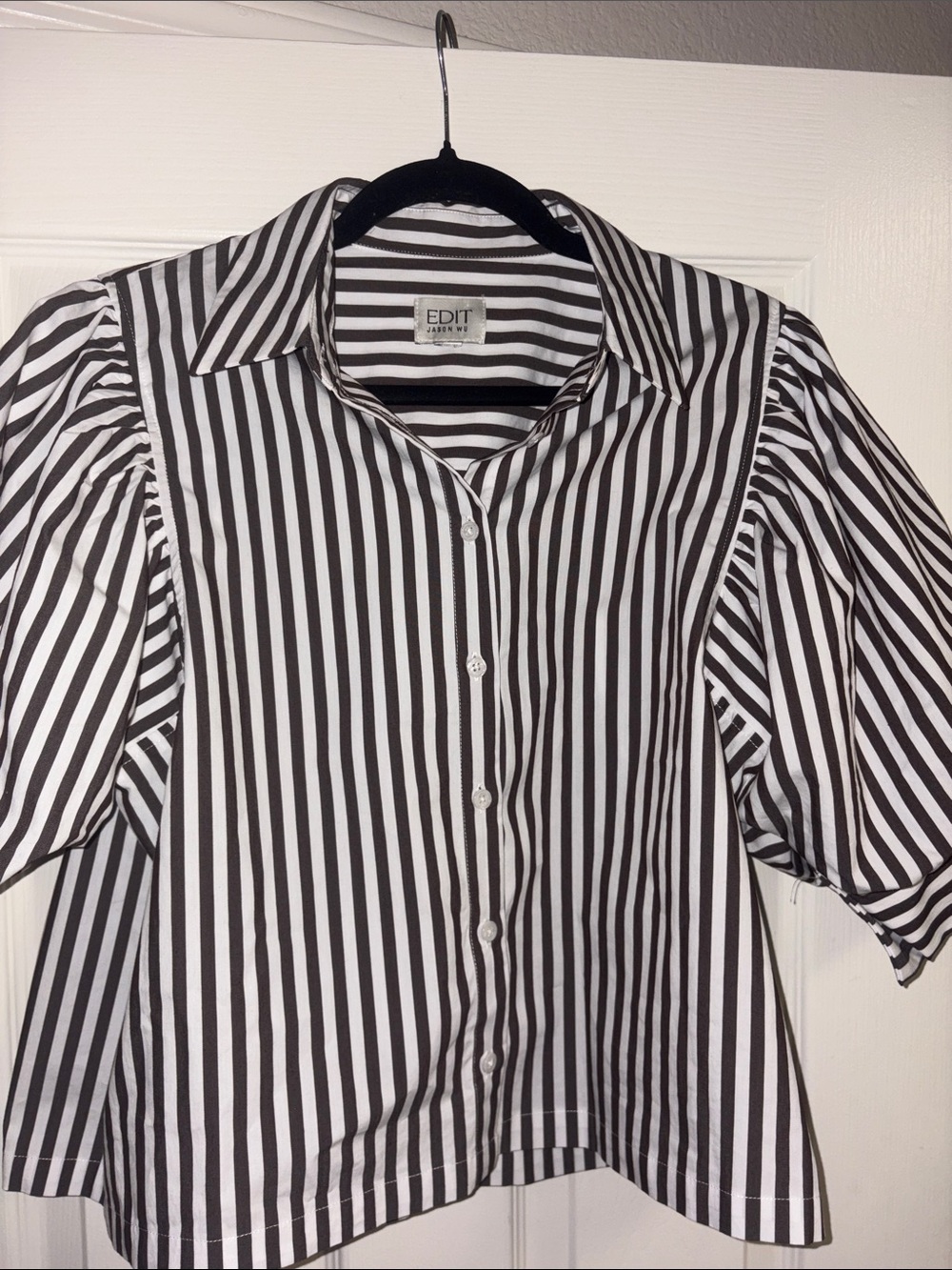 Jason Wu Black and White Vertical Stripe Button-Down Shirt medium